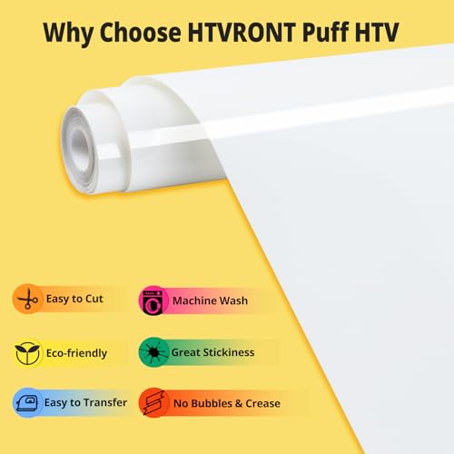 Image of HTVRONT Puff Vinyl Heat Transfer - 10 inch x 6FT Puff HTV Vinyl Roll for T Shirts, Puff Iron on Vinyl Compatible with Cricut Cutting Machine - Use for 3D Puff Heat Transfer Effect (Black and White)