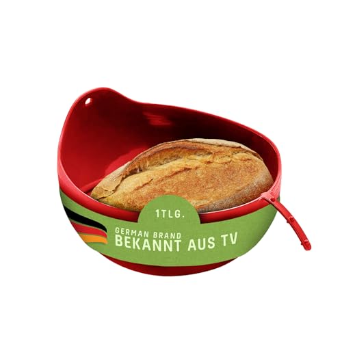 Coolinato 3 in 1 Silikon Universalschüssel Rot, Brotbackform zum Backen, Mixen und dünsten, hitzebeständig bis 230 °C, 24cm