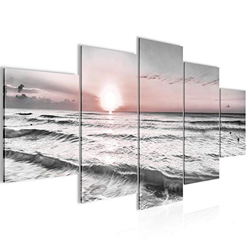 Puesta De Sol Playa Cuadro Lienzo no Tejido 5 Piezas Paisaje Gris Rosado Dormitorio Corredor 023753b Cover
