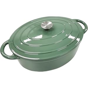Enameled Cast Iron Signature Oval Dutch Oven, 7 qt Enameled Oval Dutch Oven Pot with Lid and Dual Handles for Braising, for Braising, Broiling, Bread Baking, Frying, Green