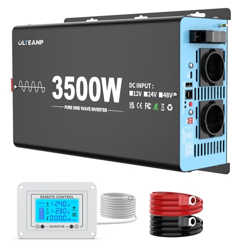 OLTEANP 3500W/7000W Wechselrichter 24v auf 230v Reiner Sinus Spannungswandler Power Inverter mit 2 AC Steckdosen Type-C&USB Anschlüsse LCD-Bildschirm-Fernbedienung Für Wohnmobil Wohnwagen