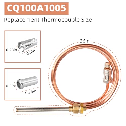 CQ100A1005 Furnaces Thermocouple, 36 Inch Water Heater Thermocouple for Resideo, Boiler thermocouple Fits Twist-in, Clamp-in & Push-in Type Pilot Burners, 36\" Thermocouple Replacement Parts