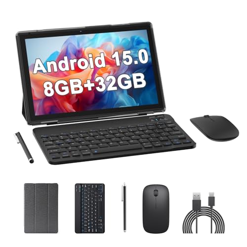 Android 15 Tablets 10 Inch, 2 in 1 Tablet with Keyboard...
