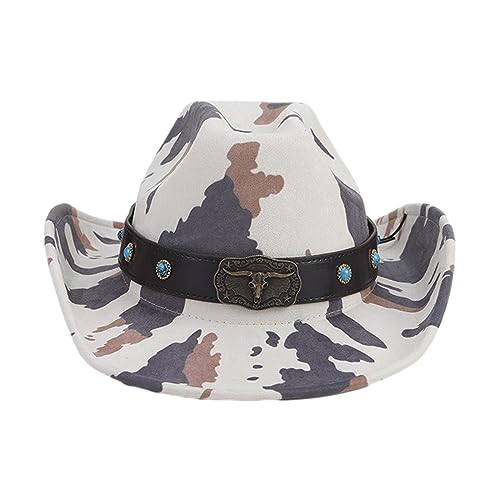 Muloo Adult Cowboy Hat with Cow Print Pattern for Woman Western Cowboy Hat Model Show Photography Camouflage Cowboy Hat