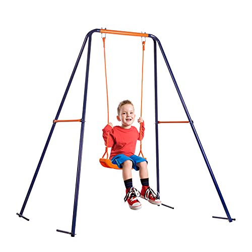 Swing Frame Set Metal Outdoor Backyard Playground Swing Stand with Swing Seat,A-Frame Swing Set with Ground Stakes (Swing Frame)
