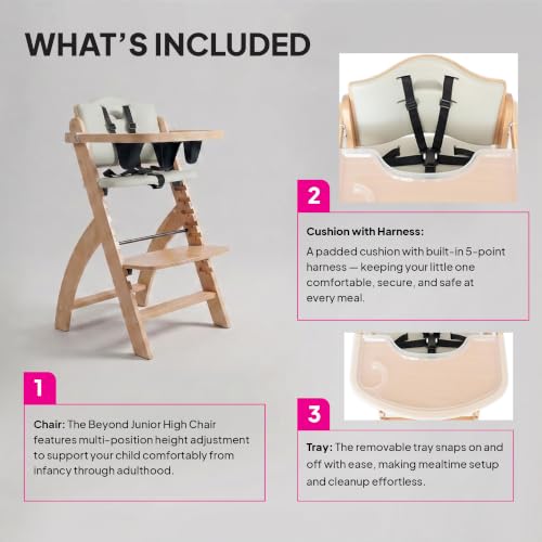 Image of Abiie Beyond Junior Wooden High Chair for Babies and Toddlers - Convertible 3-in-1 Baby Highchair with Removable Tray - 6 Months to 250 Lb - Water Resistant - Natural Wood /Dove Grey Cushion