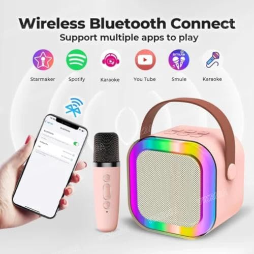 Image of VikriDA Mini Karaoke Machine for Kids & Adults,Portable Bluetooth Speaker with 1 Wireless Karaoke Microphone,Music Toys Christmas Birthday Gifts for Girls & Boys 4,5,6,7,8,9,10,11,12 Year Old.