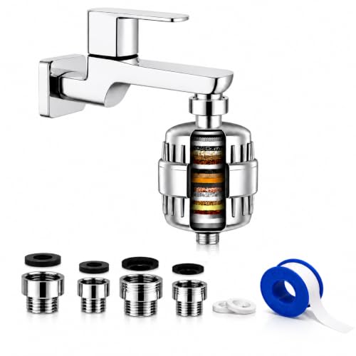 Image of 20-Stage Shower Head Filter for Hard Water with Adapter | Water Softener Shower Tap Filter for Bathroom & Kitchen Sink | Reduces Hair Fall, Protects Skin, Removes Chlorine & Harmful Chemicals
