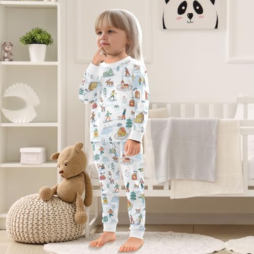 Girls Boys two-piece Set Winter House Snow Outfit for Kids Long Sleeve Top and Long Pants 18M-8Y2