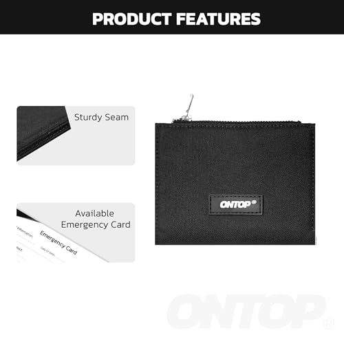 ONTOP Bifold Wallet, Minimalist Zipper Card Holder, Water Resistant, Lightweight Design (Black)4