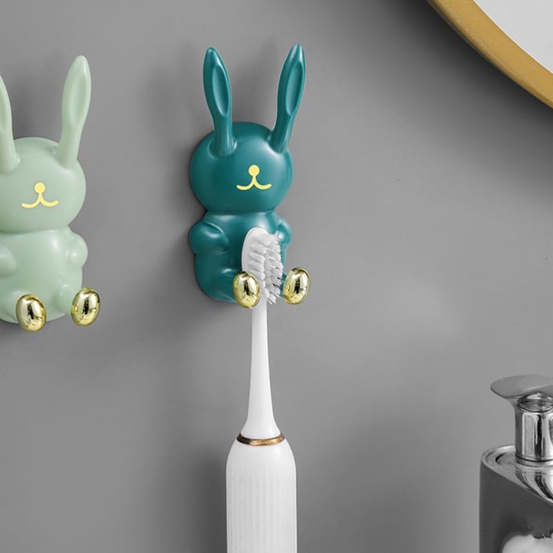 Healifty 4pcs Cartoon Rabbit Wall Hooks Self Adhesive Decorative Coat Hooks for Bags Purses Keys Wall Mounted Storage for Entryway Bedroom Bathroom 3.54 X 1.57 X 1.18 in image 2