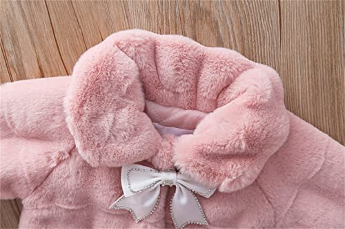 Toddler Girls Faux 𝗙𝘂r Jacket Thicken Fleece Bowknot Button Long Sleeve Lapel Coat Warm Windproof Outerwear2