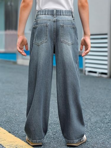 Boys Baggy Jeans Casual Straight Leg Denim Pants with Elastic Waist Pockets Kids Loose Fit Trousers Ages 5-143