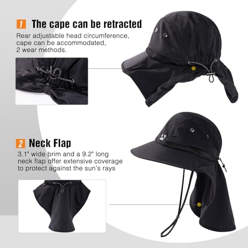 Image of Oversized XL XXL Mens Sun Hat Big Head Neck Flap Shade Waterproof UPF50+ Wide Brim Hat Fishing Safari Hiking