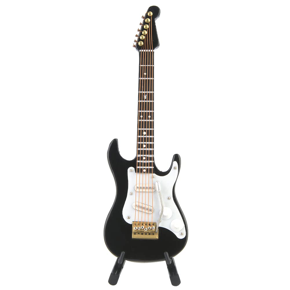 FTVOGUE 14 cm Zarte Holz Mini E-Gitarre Modell mit Stand Display Dekoration Home Kaffee Haus Ornament 4 Farbe(Black)