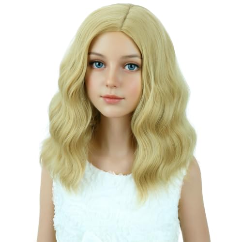 Image of PATTNIUM Blonde Wig for Girls Kids Short Dark Blonde Wigs Side Part Shoulder Length Wavy Heat Resistant Synthetic Wig