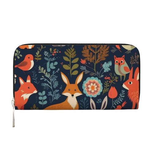 Owl Rabbit Birds Fox Printed Zip Around Long Wallet For Women Men Pu Leather Clutch Purse,Card Holder, Coin Pocket Stylish Travel Leather Billfold For Daily Use & Gifting
