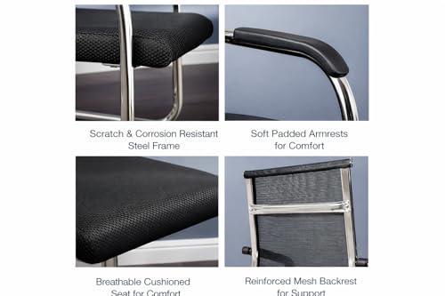 Image of TOBY Cantilever Office Visitor Chair | Breathable Mesh Back & Padded Seat | Conference & Reception Chairs with Armrests | Sturdy Chrome Frame, Non-Slip Feet Set of 2