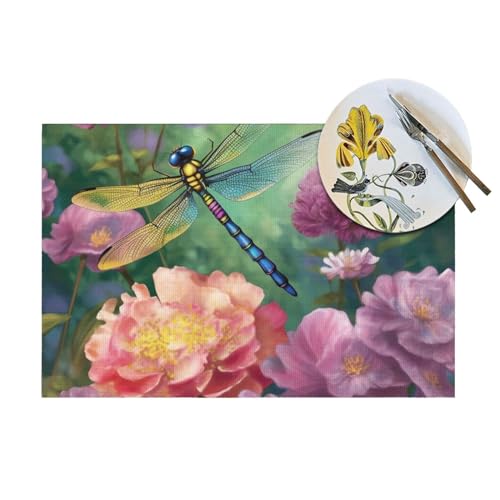 Sets de table pour repas de famille et fêtes motif libellule