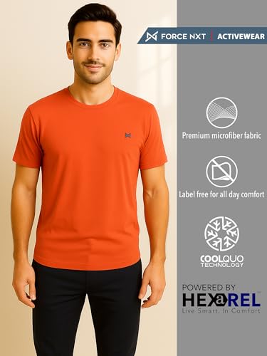 Image of Force NXT Men's Premium Microfiber Fabric Solid T-Shirt | Round Neck Half-Sleeves T-Shirt for Men | Sweat Wicking with Label Free for Daily Uses