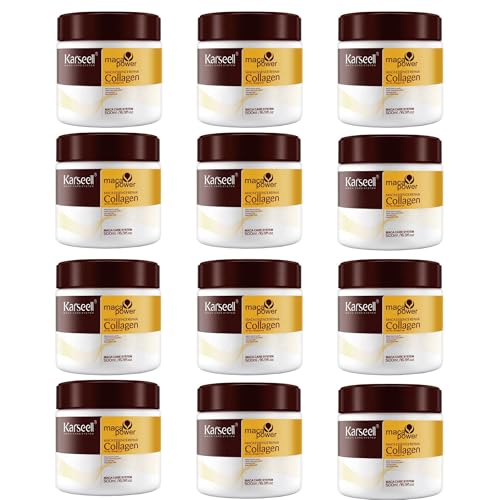 Karseell MACA CARE SYSTEM- Lote 12 unidades Collagen Mascarilla Pelo- Reparación Profunda- Hidratación intensa- Cabello Seco y Dañado- Maca- Argán- Antiencrespamiento- Todo tipo de Cabello 12x500 ml.