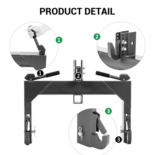 Garvee Black 3-Point Quick Hitch Category 1 Tractor Implement Adaption, No Bushings Required, Green Powder Coat, 3000 LB Lift Capacity