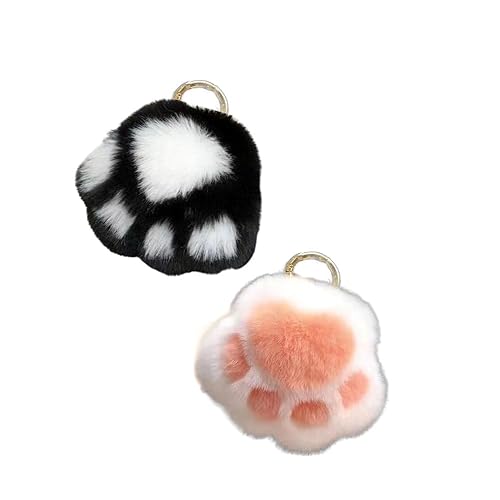 Zaoalife 2pcs Fluffy Cat Keychain, Cat Paw Key Ring, Cute Faux Fur Ball Keychain, Bag Pendant Purse Charm