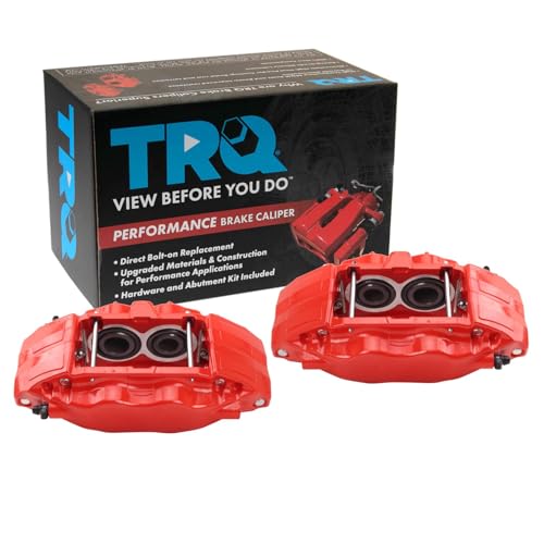 Image of TRQ Performance Front Brake Caliper Set Painted Red Brackets | For 2004-2005 Subaru Impreza