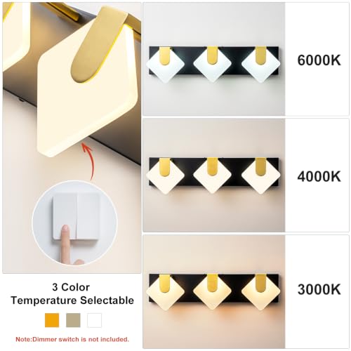 Image of foucasal 3-Light 20 inchLED Bathroom Vanity Light Fixtures Black Gold, Dimmable