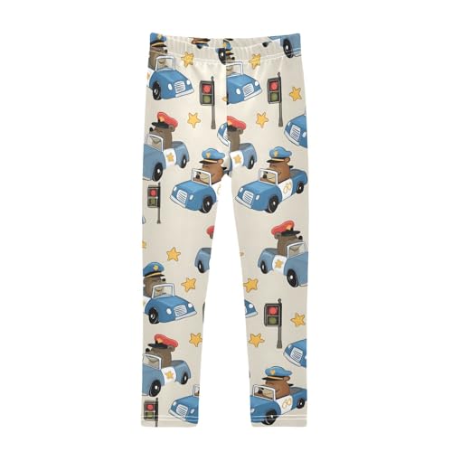 ALAZA Girls' Leggings Children's Yoga Pants Skinny Printed Dance Bear Police Car Comfortable 4T