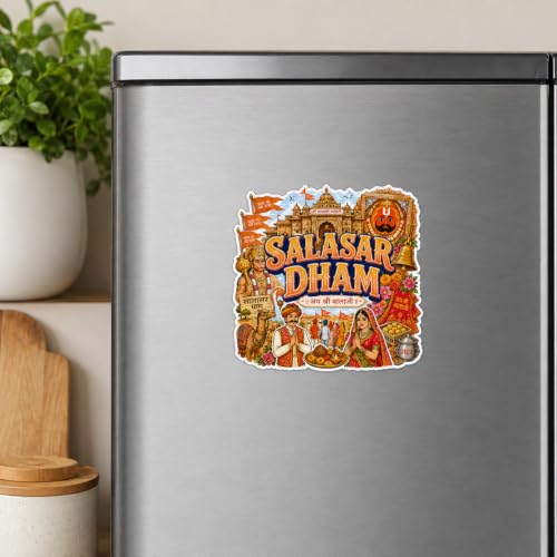 Image of Zesta Wooden Fridge Magnets Set | Refrigerator Decor Magnets for Kitchen | India Souvenir Fridge Magnet Collection | Wooden Magnet for Fridge Door Decoration (Salasar Dham)