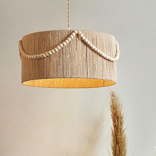 Lampe suspendue vintage en corde de chanvre avec perles pour chambre