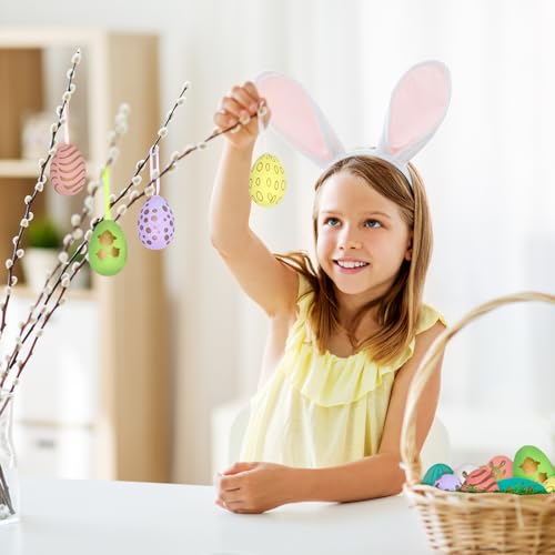 Crisgus 42x Ostereier zum Aufhängen, Bunte Ostereier Plastik, Osterdeko für Draußen,Easter Egg(6 cm * 4 cm) H