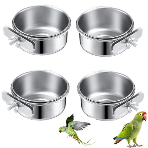 Lot de 4 gamelles en acier inoxydable pour oiseaux - 10...