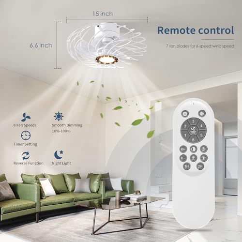 Redstar Ceiling Fans With Lights, White Flush Mount Enclosd Caged Ceiling Fan With Light For Bedroom, Laundry Room, Cloakroom thumb #2
