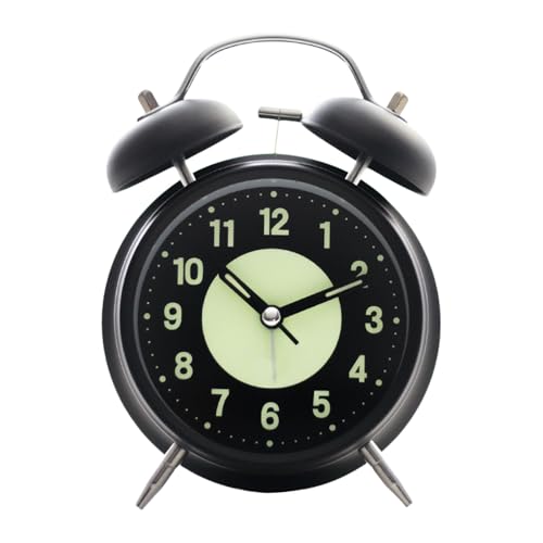 ヴィンテージツインベル目覚まし時計大音量で鳴る睡眠者向け電池式光るダイヤル静かな操作デスクウェイクアップアラーム