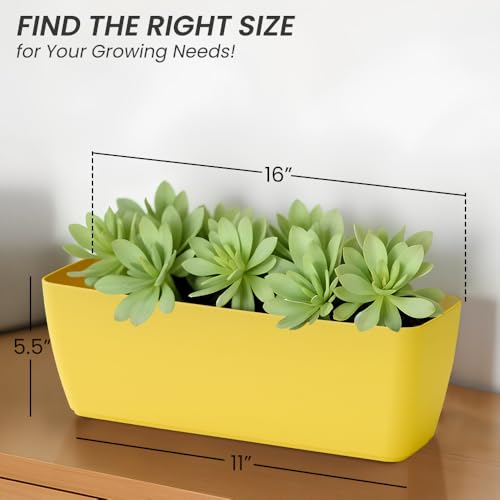 Image of YUCCABE ITALIA SHERA CABI Tray 16 INCH Plastic Flower Tray Pot Unbreakable Rectangular Planter Suitable for Home Garden Seedling Indoor and Outdoor (Yellow, Pack of 6)
