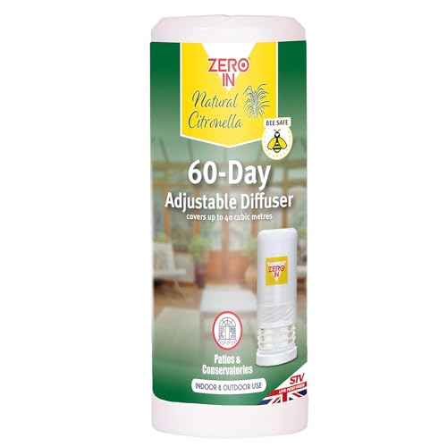 ZINNIAUK 1 Pack 60 Days Adjustable Citronella Diffuser Easy to Use Portable Indoor and Outdoor Use - Child and Pet Safe - Long Lasting - Fast Acting and Effective