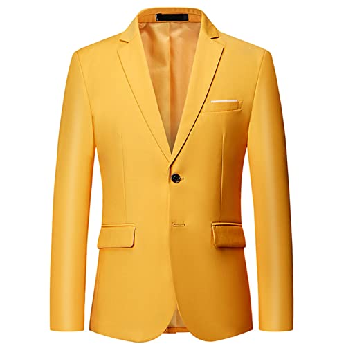 Mens Solid Slim Fit Blazer Jacket Two Button Notched Lapel Business Suit Classic Business Daily Party Sport Coat (Yellow,Medium)