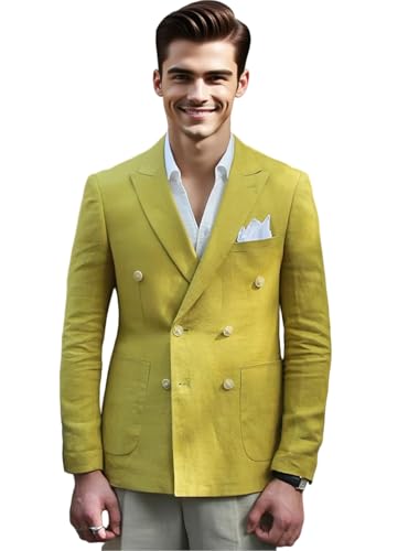 VENNYNG Men's Casual Blazer Double Breasted Suit Jacket Lightweight Sport Coat Tailored Fit Six-Buttons2