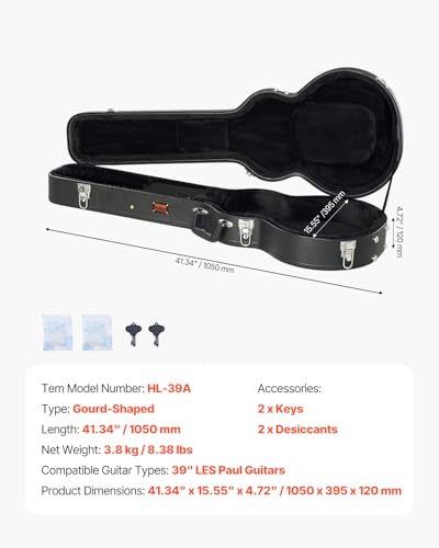 Image of VEVOR Electric Guitar Hard Case, 41.34 in, for 39 in LES Paul Guitars, with Lock Latch Keys Handle, PVC Padding Soft Lining Water-Resistant Hard Shell Guitar Case