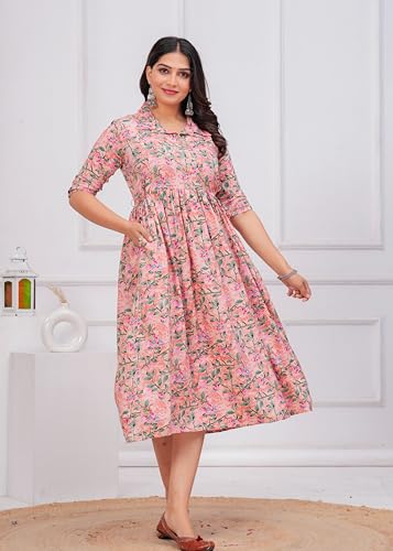 Image of Maternity Feeding Anarkali Kurti Dress for Women | Cotton Nursing Kurta with Both Side Zippers | Pregnancy & Nursing Wear | Comfortable Ethnic