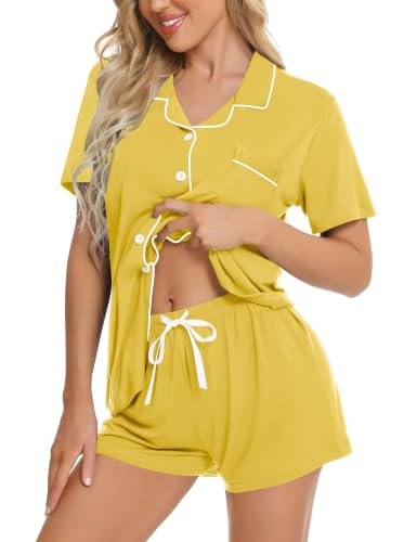 Image of SWOMOG Womens Button Down Pajamas Set Short Sleeve Sleepwear Bride Soft Pj Lounge Sets XS-3XL