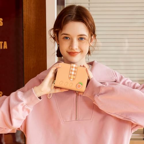 Image of YINHEXI Wallet Women, RFID Blocking Small Compact Trifold PU Leather Card Holder Purse with Coin Pocket & ID Window for Ladies, Ladies, Teens, and Girls (Orange-02)