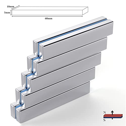 Image of FINDMAG Heavy Duty Bar Magnets with Adhesive, 10 Pack, 60x10x5mm | Strong neodymium magnets with adhesive backing; for cabinet closures, shower doors, garage storage, tools and home projects