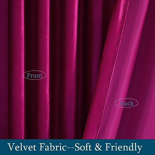 Image of PRIMROSE Hot Pink Velvet Curtains 96 inch Long for Living Room,Set of 2 Panels Blackout Rod Pocket Back Tab Window Treatment Room Darkening Heavy Decorative Curtains Drapes for Bedroom