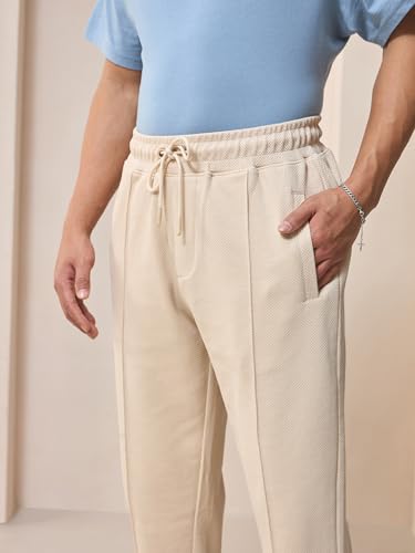 Image of Bewakoof Men's Solid Regular Fit Cotton Blend Track Pants