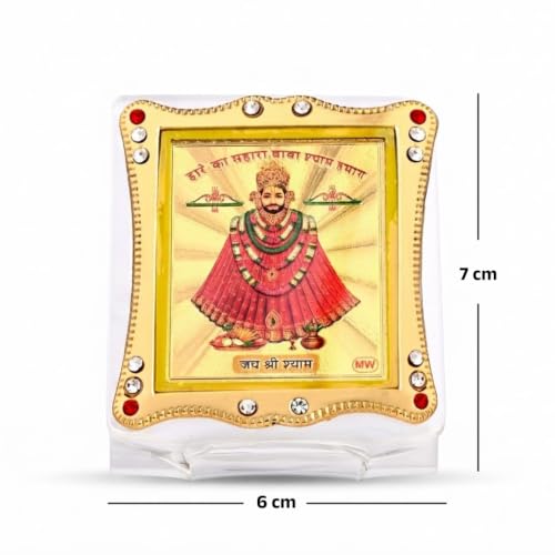 Image of Khatu Sham Car Dashboard | Showpiece Decor Frame, Car Idol, Table Decor Religious Frame for Pooja, Prayer and Gift Golden Foil (Plated)
