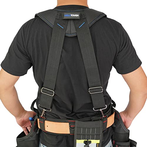 Image of MELOTOUGH Tool Belt Suspenders Construction Work Belt Suspenders with detachable phone holder comfortable foam shoulder padder (Blue)