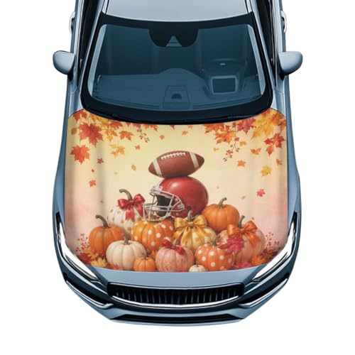 Image of Renewold Football Fall Hood Covers for Cars Easy Install Holiday Hood Cover | Outdoor Fall Football Season Decor Protector Wrap Blanket Women Men Automotive Exterior Accessories Washable Fit Most Sedan